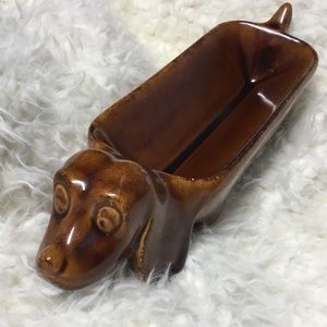 Vintage Art Pottery Ceramic Dachshund Trinket/Cracker/Olive Holder